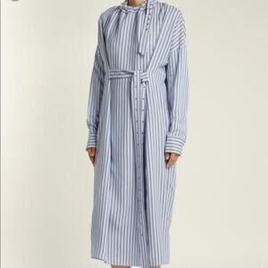 Tibi Striped Long Sleeve Belted Midi Shirt Dress Blue / White Women's Size 2